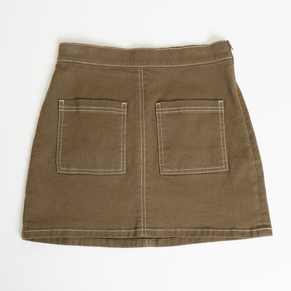 Oak + Fort Mini Skirt Khaki Contrast Stitch Twill - Picture 4 of 13